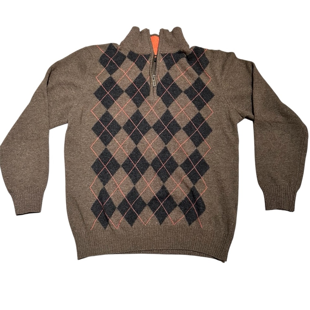 Zara Man Argyle 1/4 Zip Wool Sweater